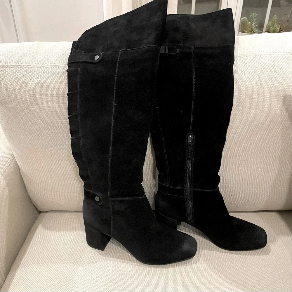 Womens Franco Sarto Pava Knee-High Dress Boots - Black Suede Size 8.5